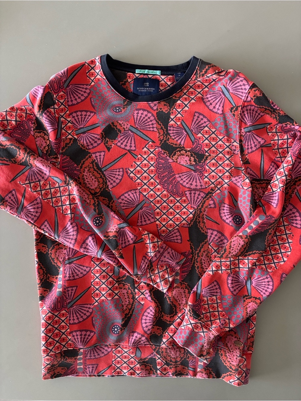 Scotch & Soda High on Chai Red and Pink Geometric Floral Long-Sleeve Sweatshirt